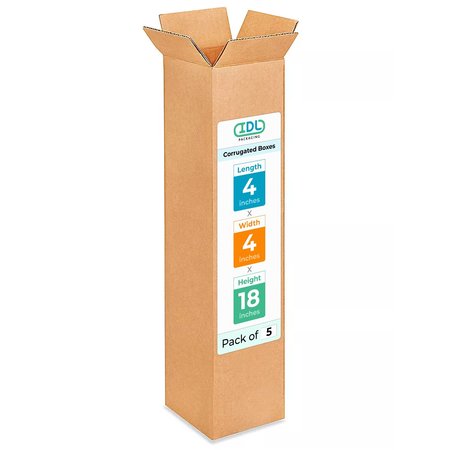 IDL PACKAGING 4L x 4W x 18H Corrugated Boxes for Shipping or Moving, Heavy Duty, 5PK B-4418-5